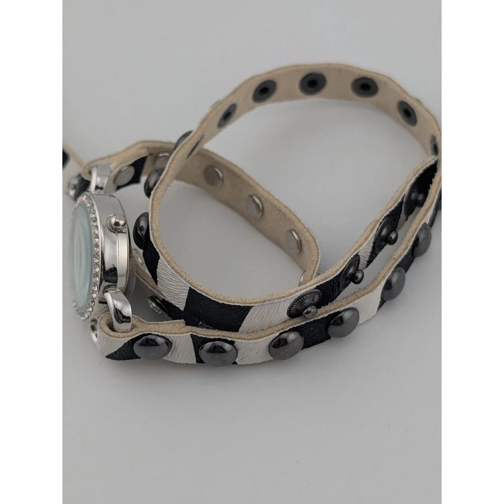 Geneva Zebra Wrap Watch 28mm Case Crystal‎ Bezel MOP Dial- New Battery